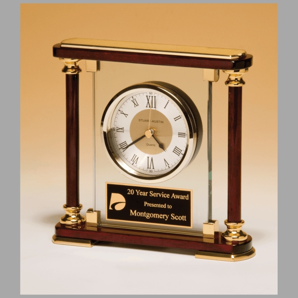 7" x 7" Rosewood Quartz Clock Plaque – item BC956
