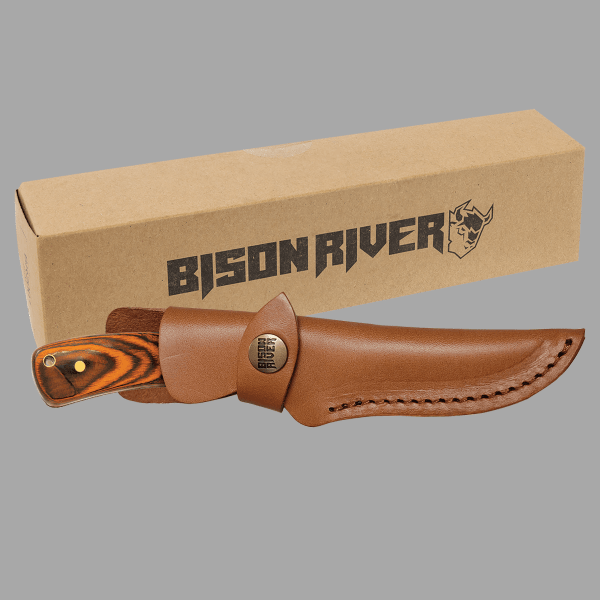 Bison River 7.75" Fixed Blade Wood Knife with Leather Sheath – item BR2001