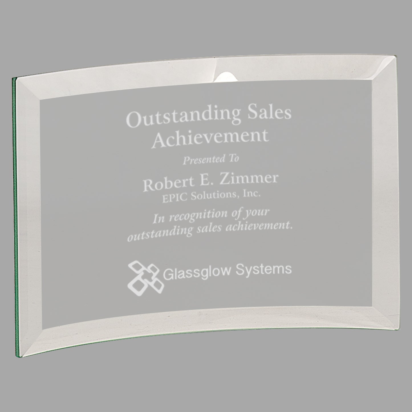 6" x 4" x 0.25" Beveled Jade Glass Crescent Award – item CE6500