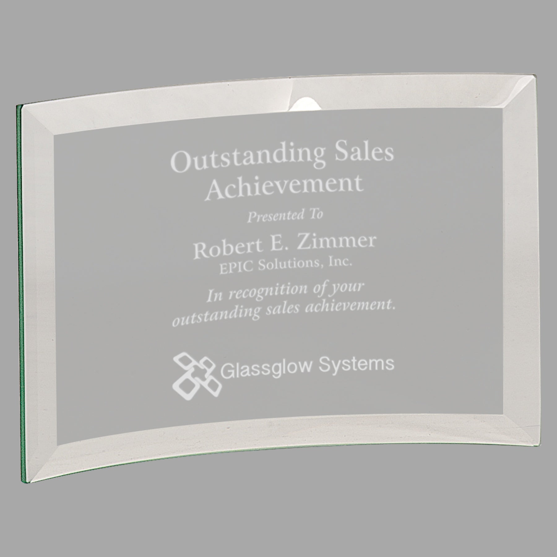 6" x 4" x 0.25" Beveled Jade Glass Crescent Award – item CE6500