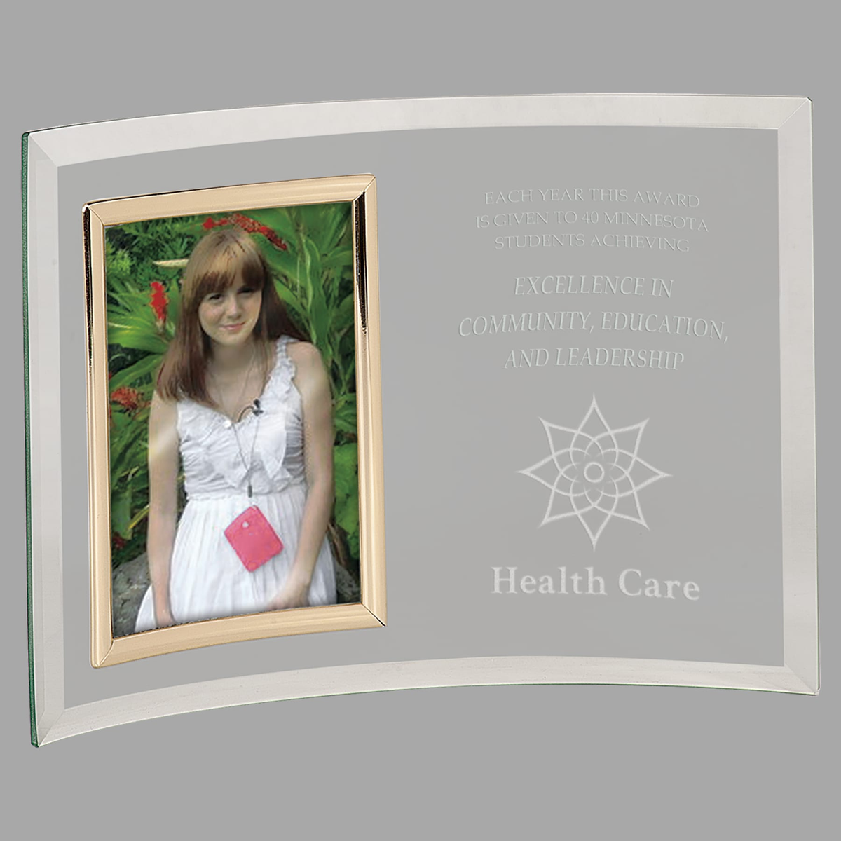 10" x 7" Jade Glass Crescent with 3 1/2" x 5" Picture Frame — CE6504