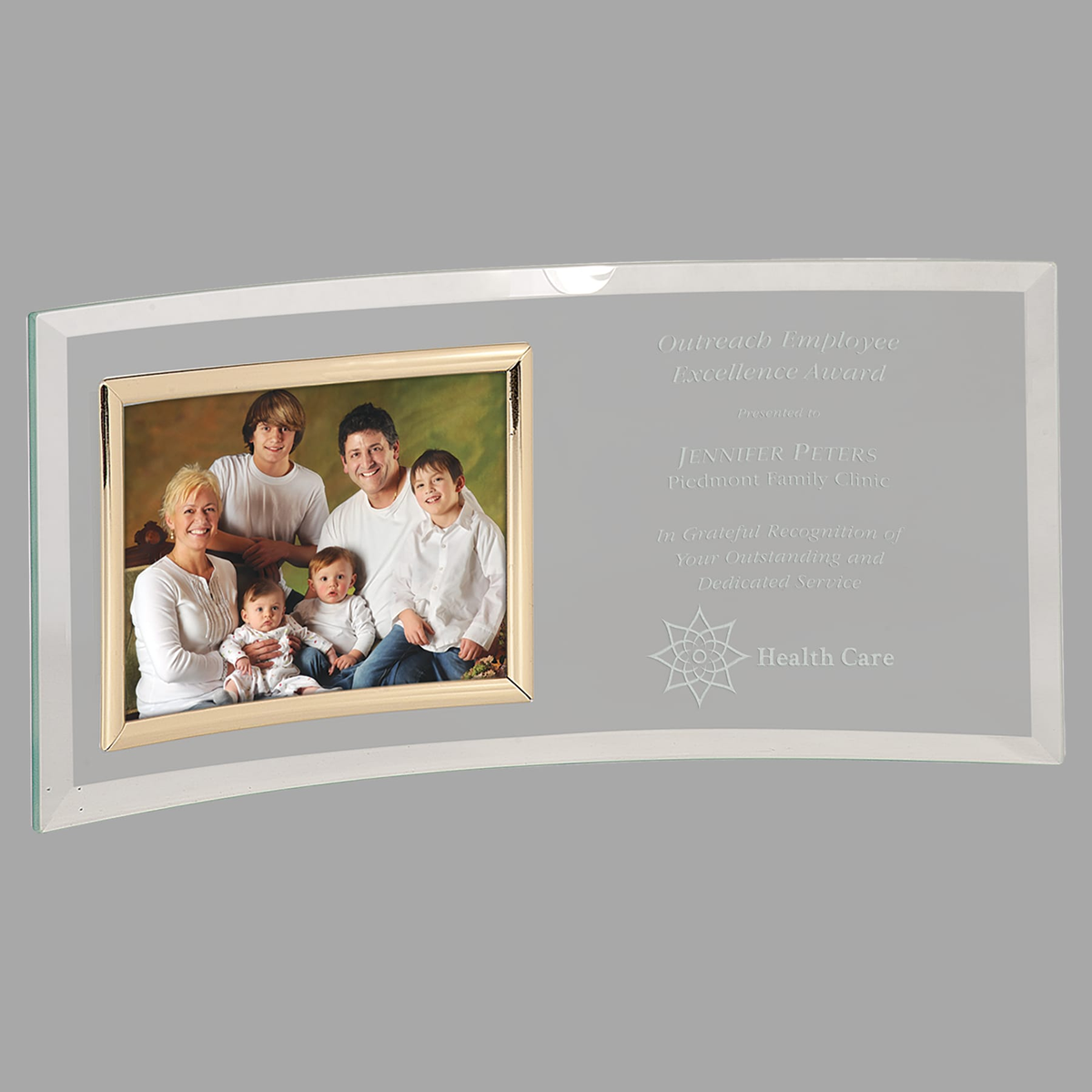 12" x 5 1/2" Jade Glass Crescent with 5" x 3 1/2" Picture Frame — CE6508