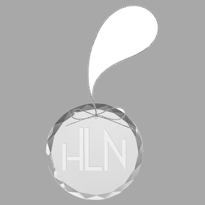 3.25" Clear Round Glass Ornament w/ Silver String – item CGS101