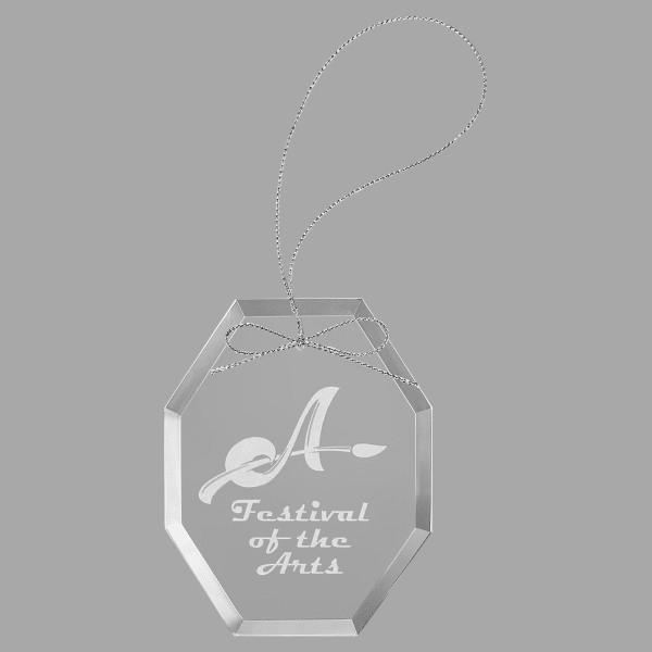 3.75" Clear Octagon Glass Ornament w/ Silver String – item CGS103 image 5
