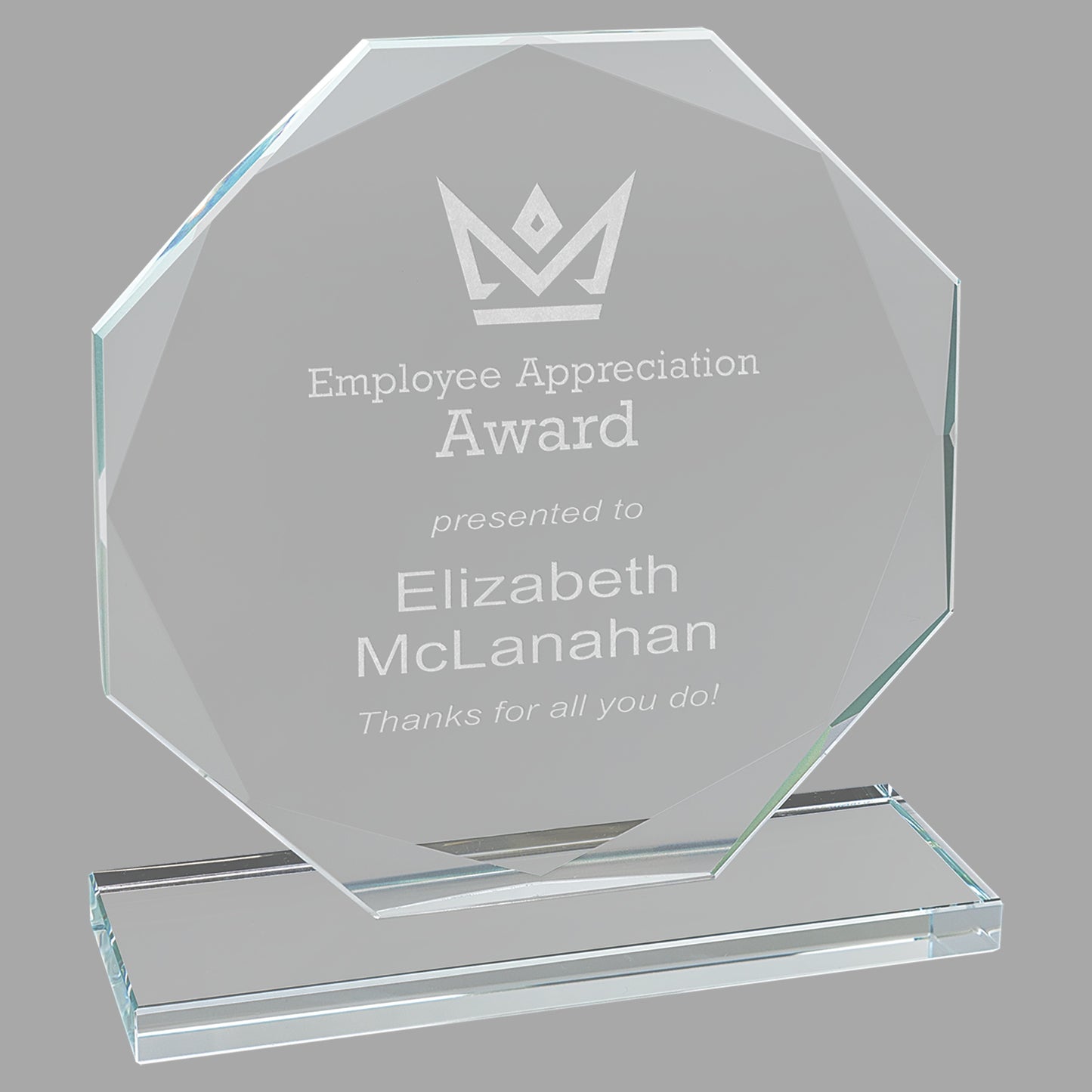 6" Octagon Clear Glass Award – item CGS11