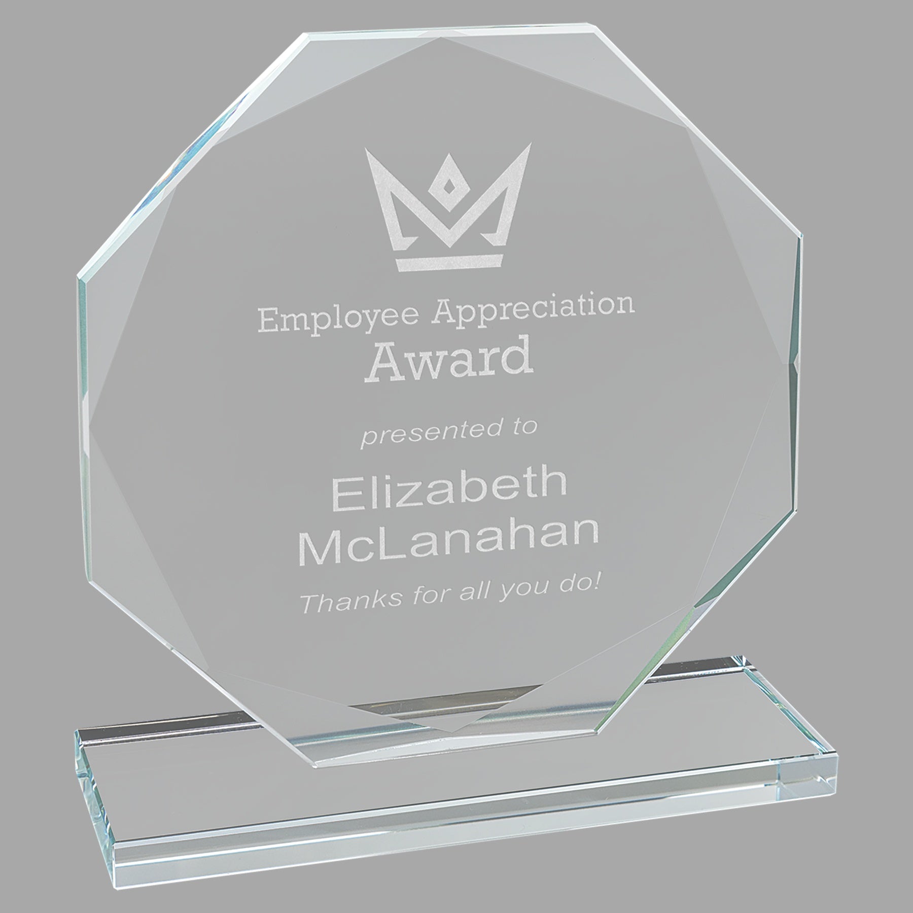 6" Octagon Clear Glass Award – item CGS11