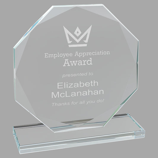 6" Octagon Clear Glass Award – item CGS11
