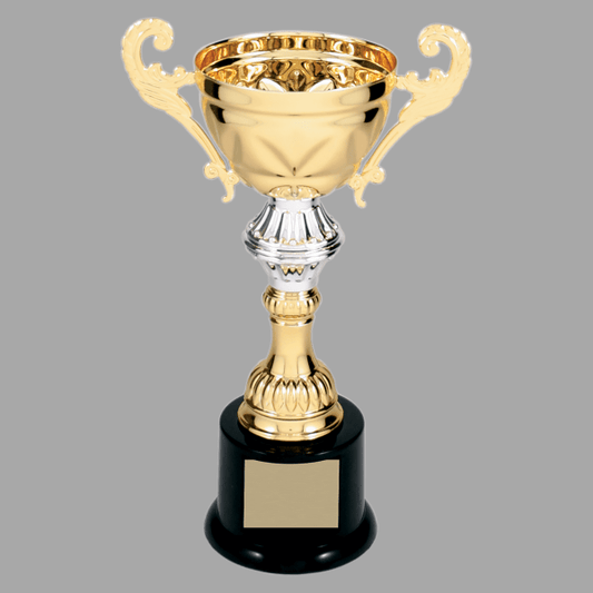 8.75" Gold with Silver 201 Series Metal Cup Trophy – item CMC201G