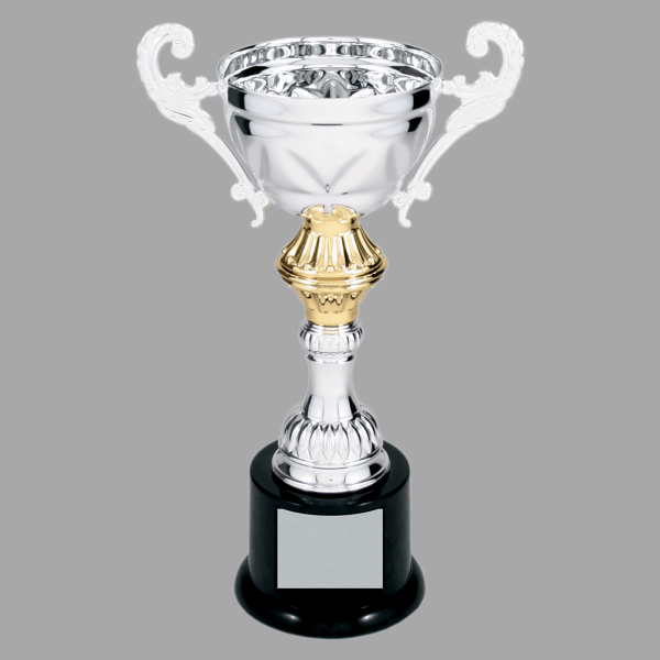 8.75" Silver with Gold 201 Series Metal Cup Trophy – item CMC201S