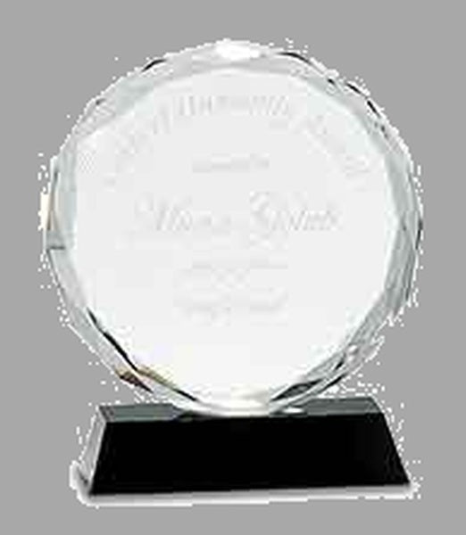 7" Round Facet Crystal on Black Pedestal Base Award – item CRY001L
