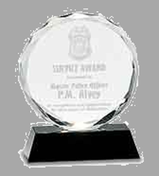 6" Round Facet Crystal on Black Pedestal Base Award – item CRY001M