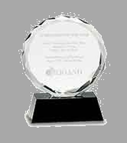 5" Round Facet Crystal on Black Pedestal Base Award – item CRY001S