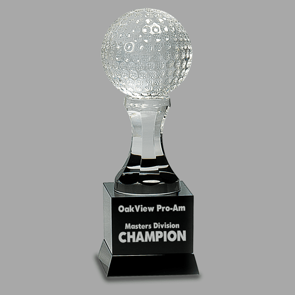 9" Crystal Golf Ball with Ped Award – item CRY008G