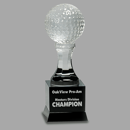 9" Crystal Golf Ball with Ped Award – item CRY008G