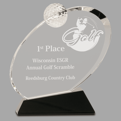 6.5" Clear Crystal Oblong Golf Award on Black Base – item CRY013M image 2