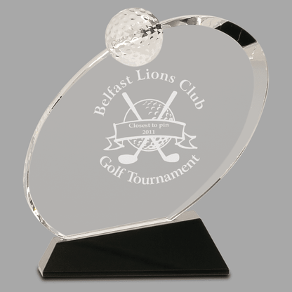 6" Clear Crystal Oblong Golf Award on Black Base – item CRY013S image 2