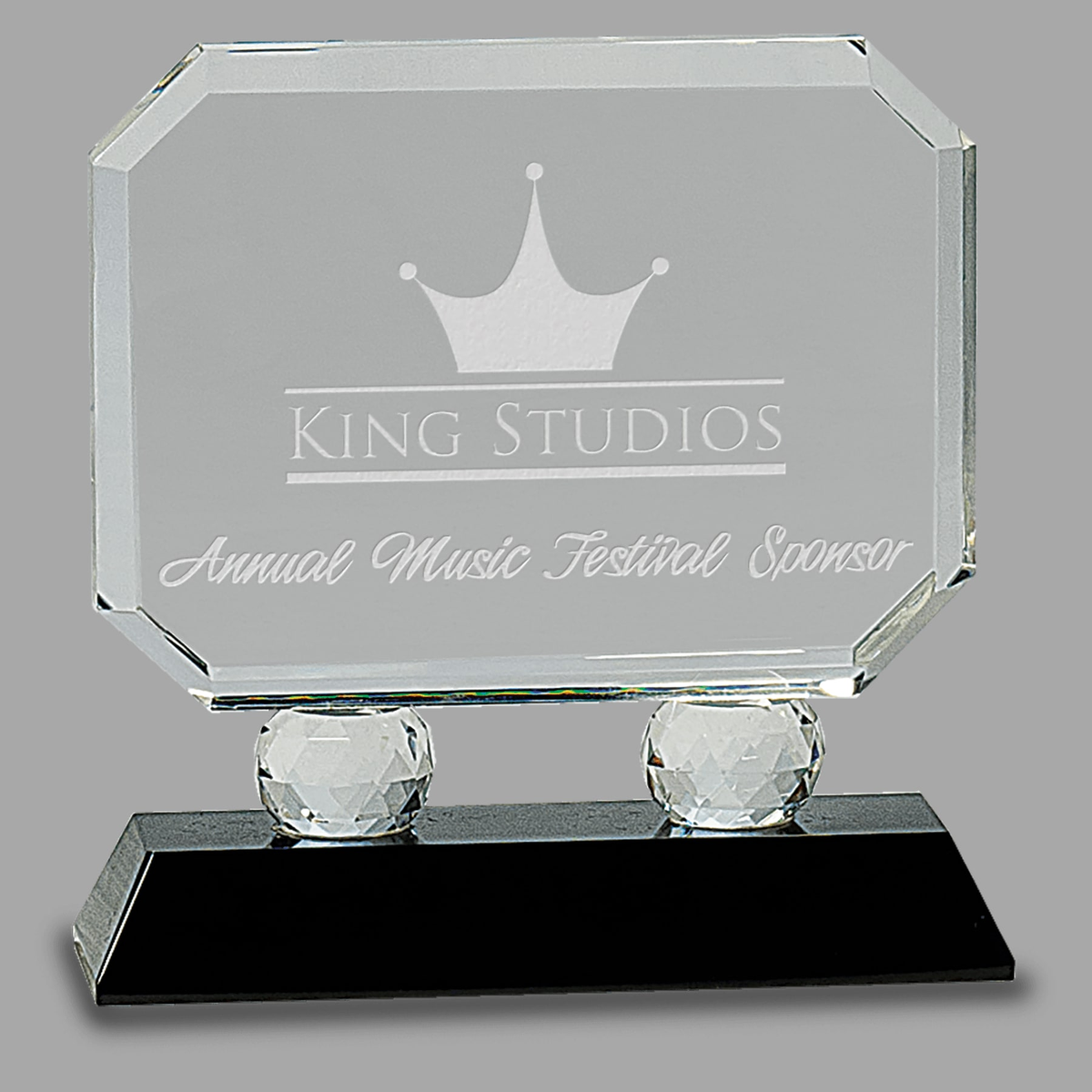 6" Rectangle Crystal on Black Pedestal Base — CRY017S
