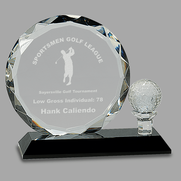 6.5" Rd Crystal with Golf Bal Award – item CRY026L