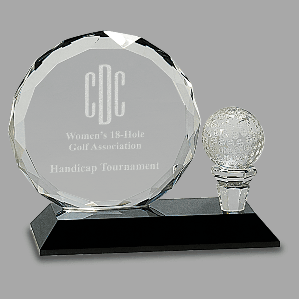 5.5" Rd Crystal with Golf Bal Award – item CRY026S