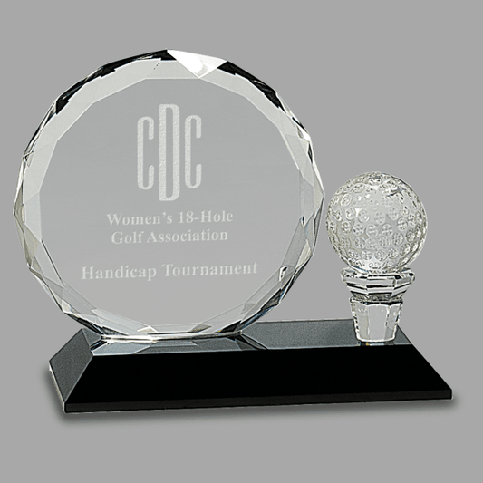 5.5" Rd Crystal with Golf Bal Award – item CRY026S