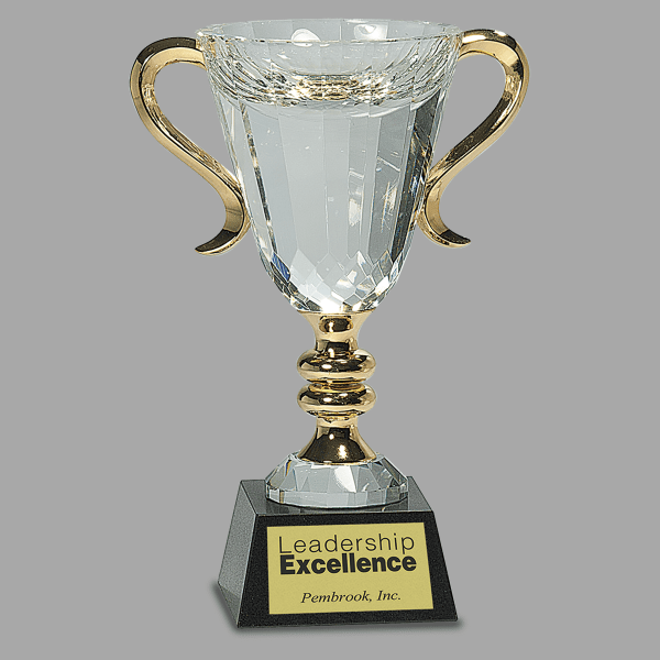 8.5" Crystal/gold Cup with Mbl Base – item CRY039L