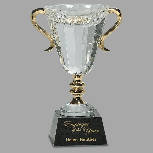 10" Crystal/gold Cup with Mbl Base – item CRY039XL