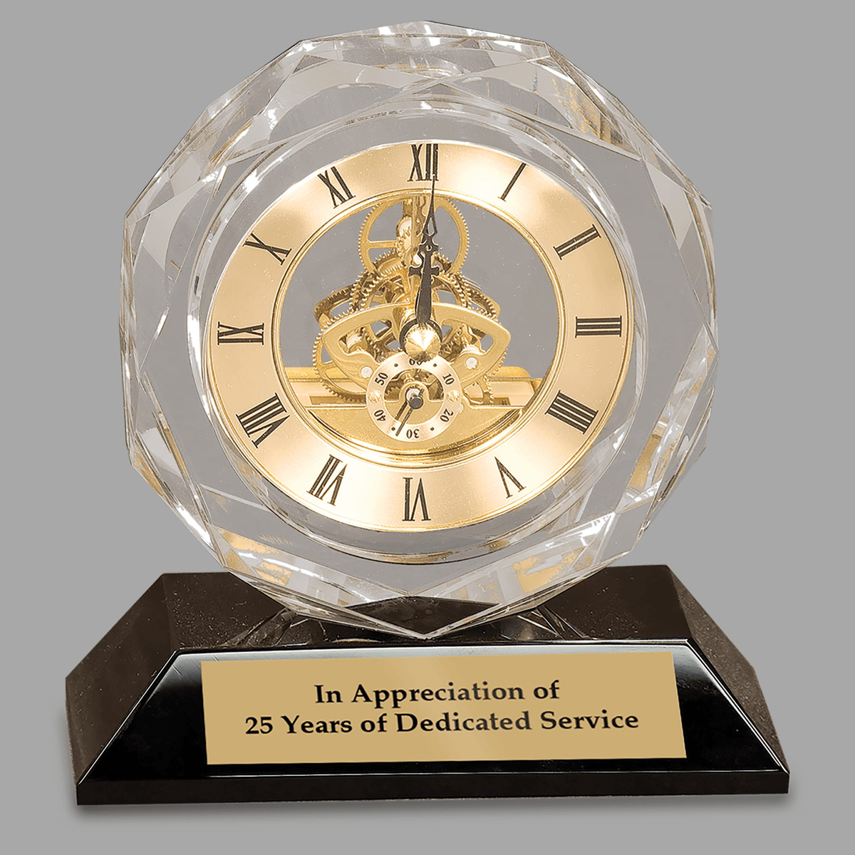 5 3/4" Clear Crystal Clock on Black Pedestal Base — CRY053