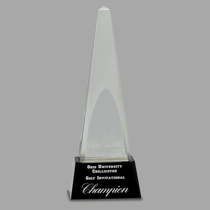 10.25" Clear Crystal 3D Golf Spire on Black Pedestal Award – item CRY054 image 2