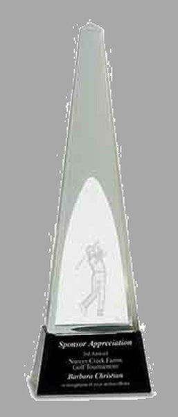 11.5" Clear Crystal 3D Golf Spire on Black Pedestal Award – item CRY054L