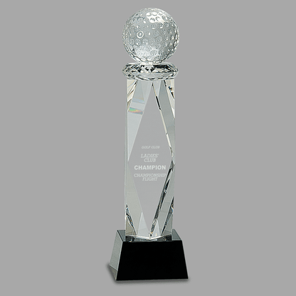 10.75" Clear Crystal Golf Ball on Facet Column Award – item CRY058M image 2