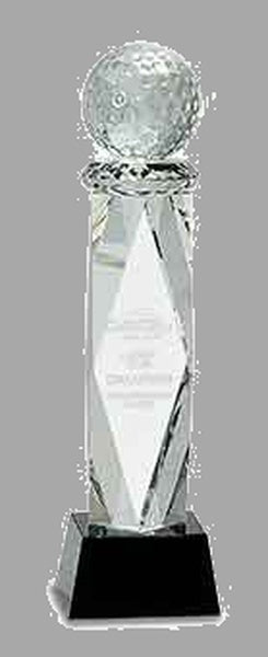 10.75" Clear Crystal Golf Ball on Facet Column Award – item CRY058M