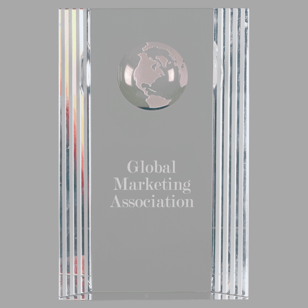 4.25" X 6.5 Rectangle with Etch Globe Crystal – item CRY067S