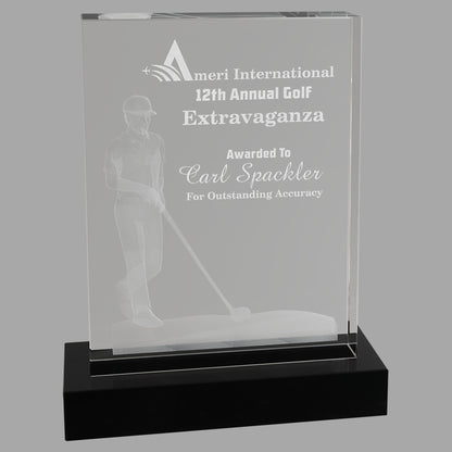6.25" x 8" Crystal 3D Male Golf Award – item CRY1215