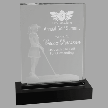 6.25" x 8" Crystal 3D Female Golf Award – item CRY1216 image 3