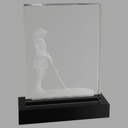 6.25" x 8" Crystal 3D Female Golf Award – item CRY1216 image 2