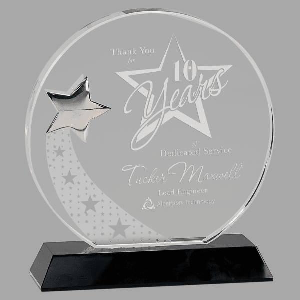 7.25" Crystal Round with Silver Star – item CRY142