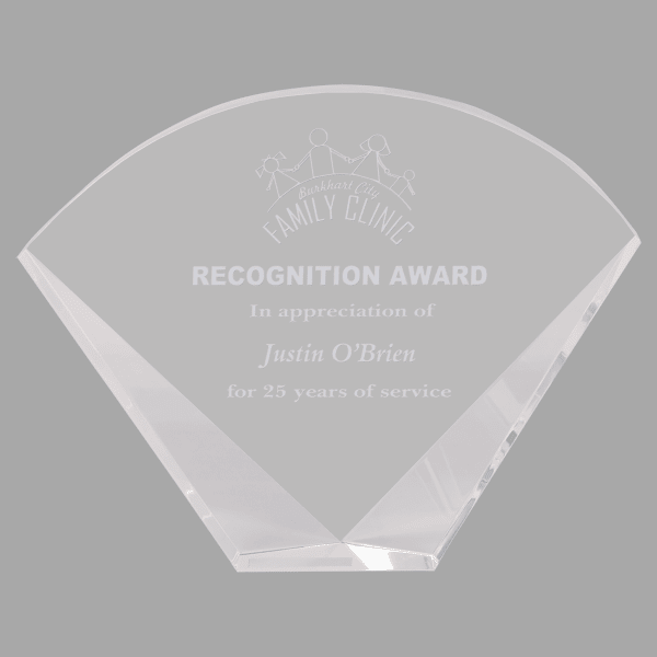 9" X 7 Crystal Clear Facet Fan Award – item CRY1438CL