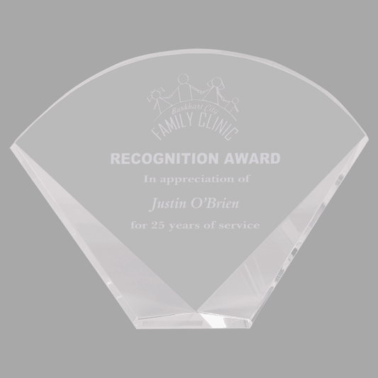 9" X 7 Crystal Clear Facet Fan Award – item CRY1438CL