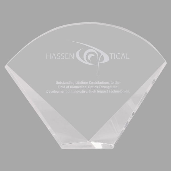 8" X 6 Crystal Clear Facet Fan Award – item CRY1438CM