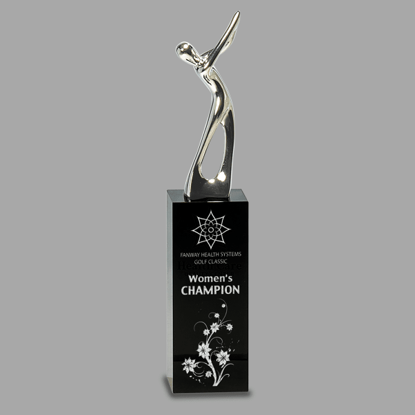9.5" Crystal Glf Award with Mtl Fig – item CRY145M