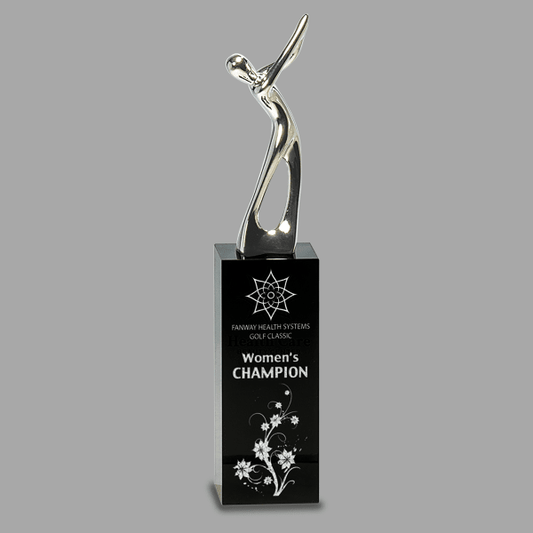 9.5" Crystal Glf Award with Mtl Fig – item CRY145M