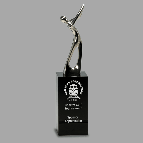 8.5" Crystal Glf Award with Mtl Fig – item CRY145S