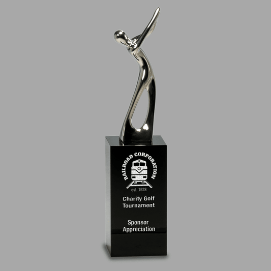 8.5" Crystal Glf Award with Mtl Fig – item CRY145S