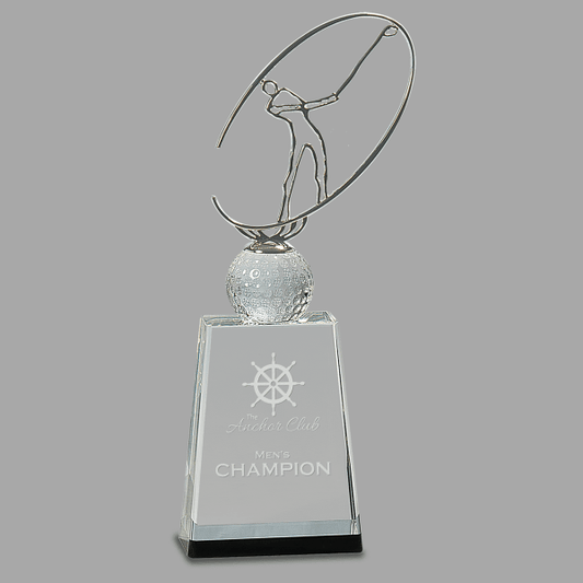 12" Crystal Glf Award with Mtl Oval – item CRY146L