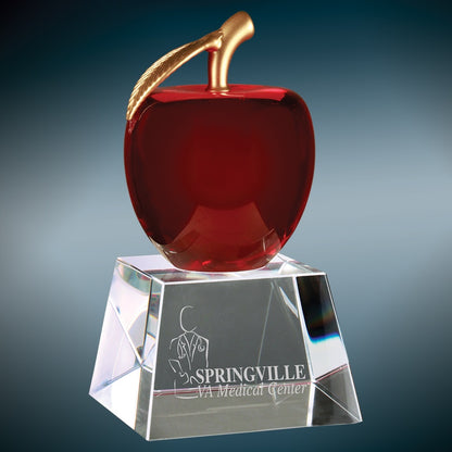 6" Red Crystal Apple w/ Clear Base Award – item CRY1554