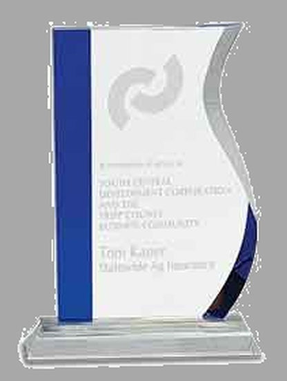 8.25" Blue Edge Crystal Wave on Clear Base Award – item CRY156