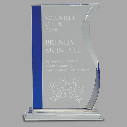 9.75" Blue Edge Crystal Wave on Clear Base Award – item CRY157 image 2