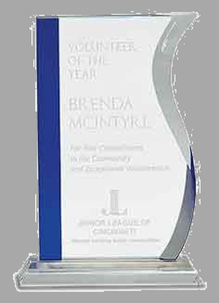 9.75" Blue Edge Crystal Wave on Clear Base Award – item CRY157