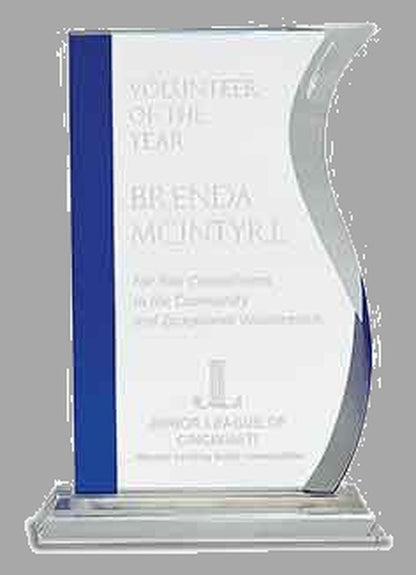 9.75" Blue Edge Crystal Wave on Clear Base Award – item CRY157