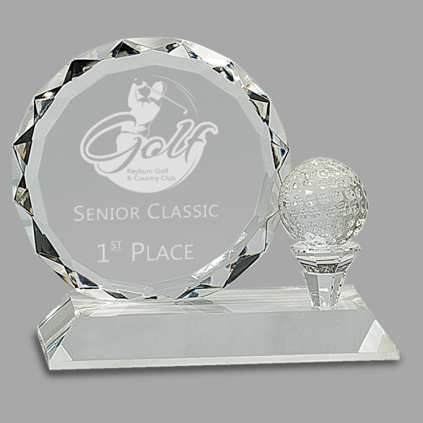 6" X 5.25 Crystal Circle with Golf Award – item CRY161